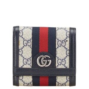 Gucci GG Supreme Ophidia Bifold Wallet Navy Blue Leather